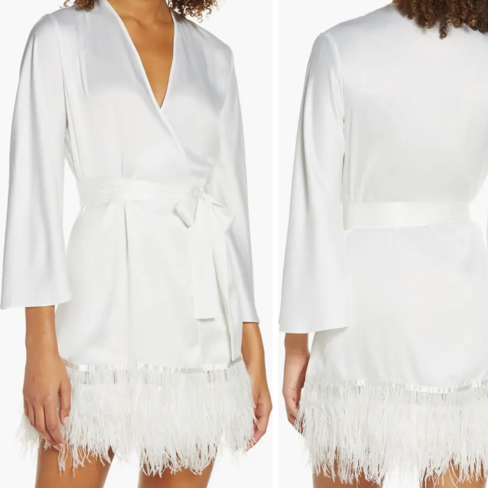Bridal Robe Swan Charmeuse & Ostrich Feather Wrap WITH Rya slip dress included